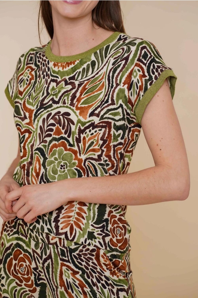 SARAH TOP MET PRINT 42053 60 Olive/Caramel